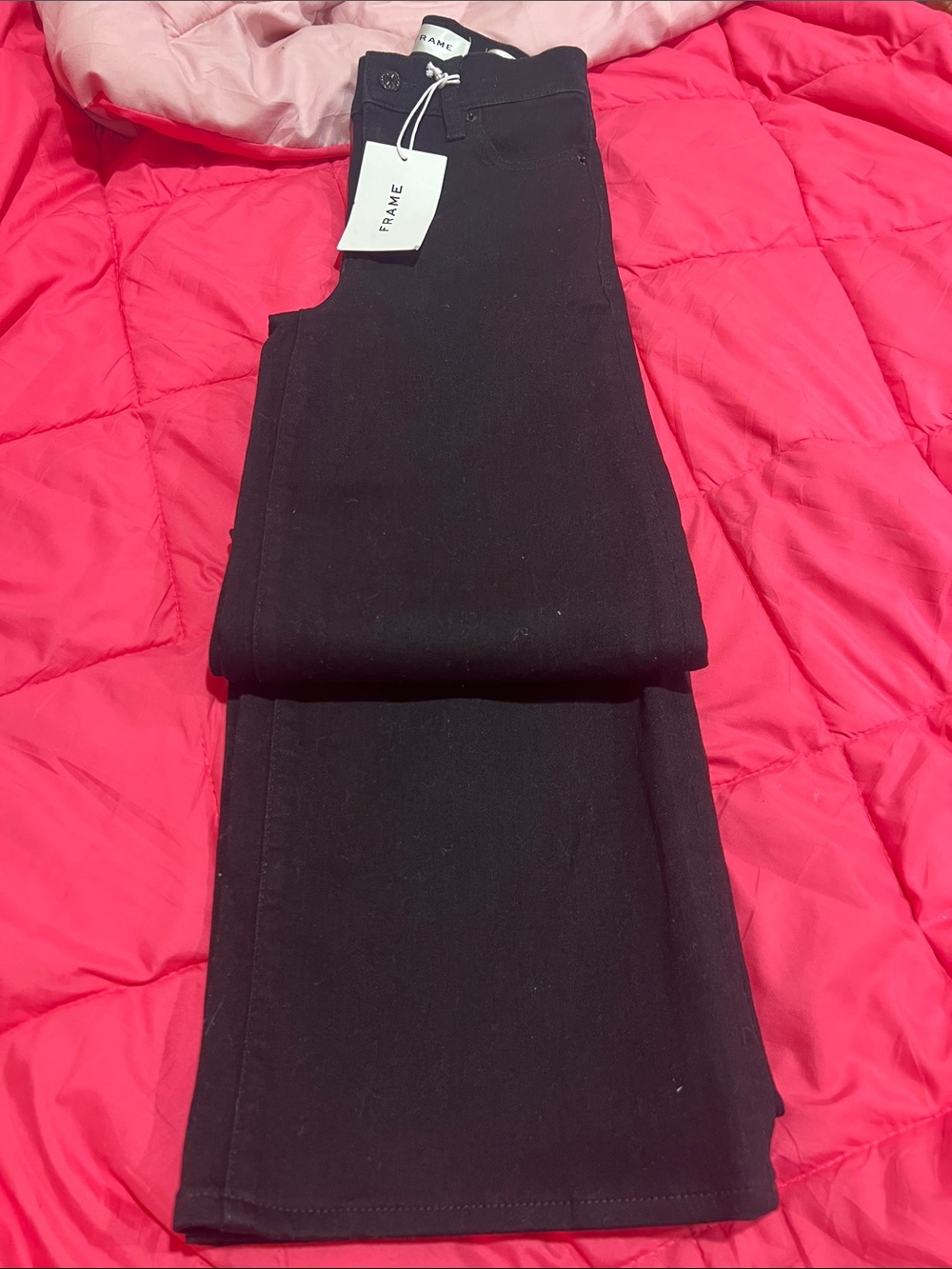 FRAME Black High Rise Wide Leg Jeans